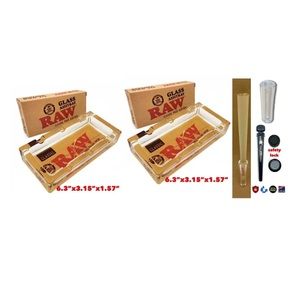 2x RAW Classic Pack Glass Ashtray 6.3x3.1x1.57 + safety lock tube+glass cone tip